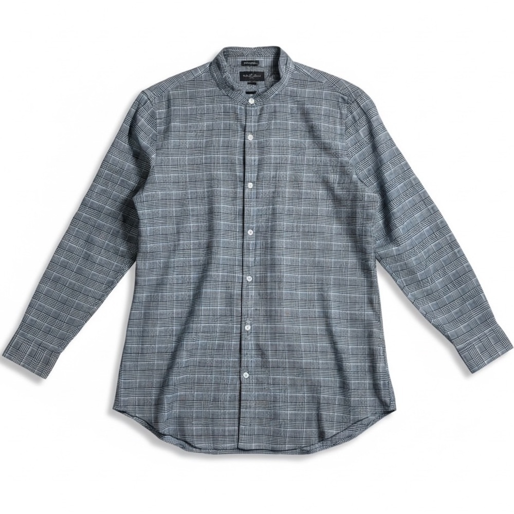 J. McLaughlin Glen Plaid Ruffle Collar Shirt Women's M Black Long Sleeve Cotton